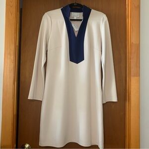 STS, Sail To Sable NWT Size 10 Creme w Navy Trim Long Sleeve Dress